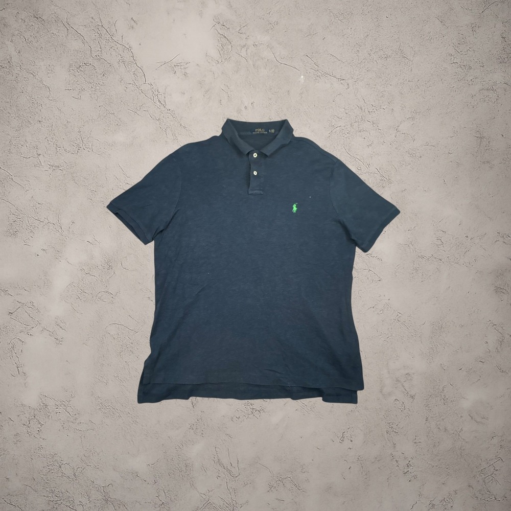 Polo Ralph Lauren Mens XL Navy Blue Short Sleeve Polo Shirt Green Pony Logo Y2K
